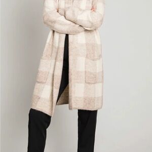 Womens 89th & Madison Sweater M Long Sleeve Beige/White Open Front Cardigan